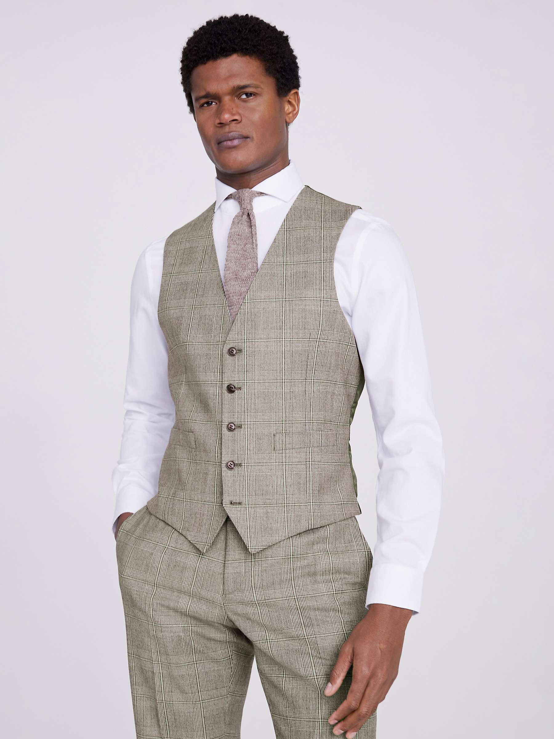 Buy Moss Tailored Fit Check Performance Waistcoat, Beige Online at johnlewis.com