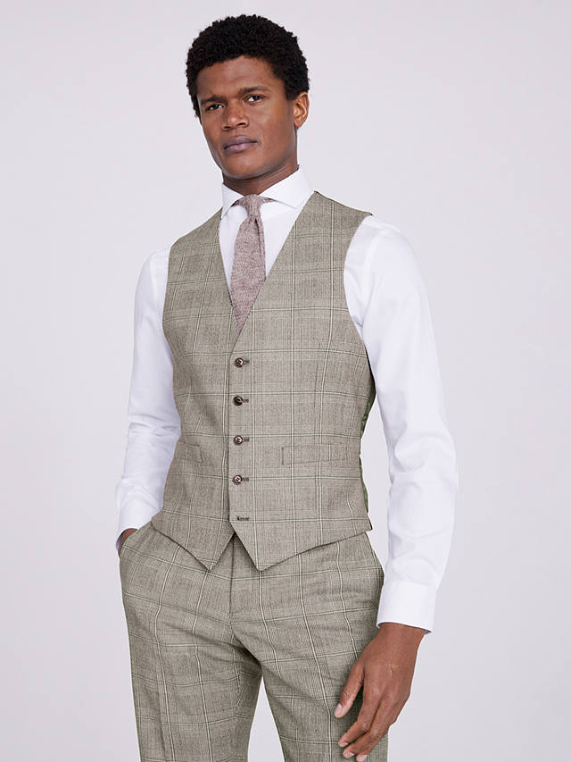 Moss Tailored Fit Check Performance Waistcoat, Beige