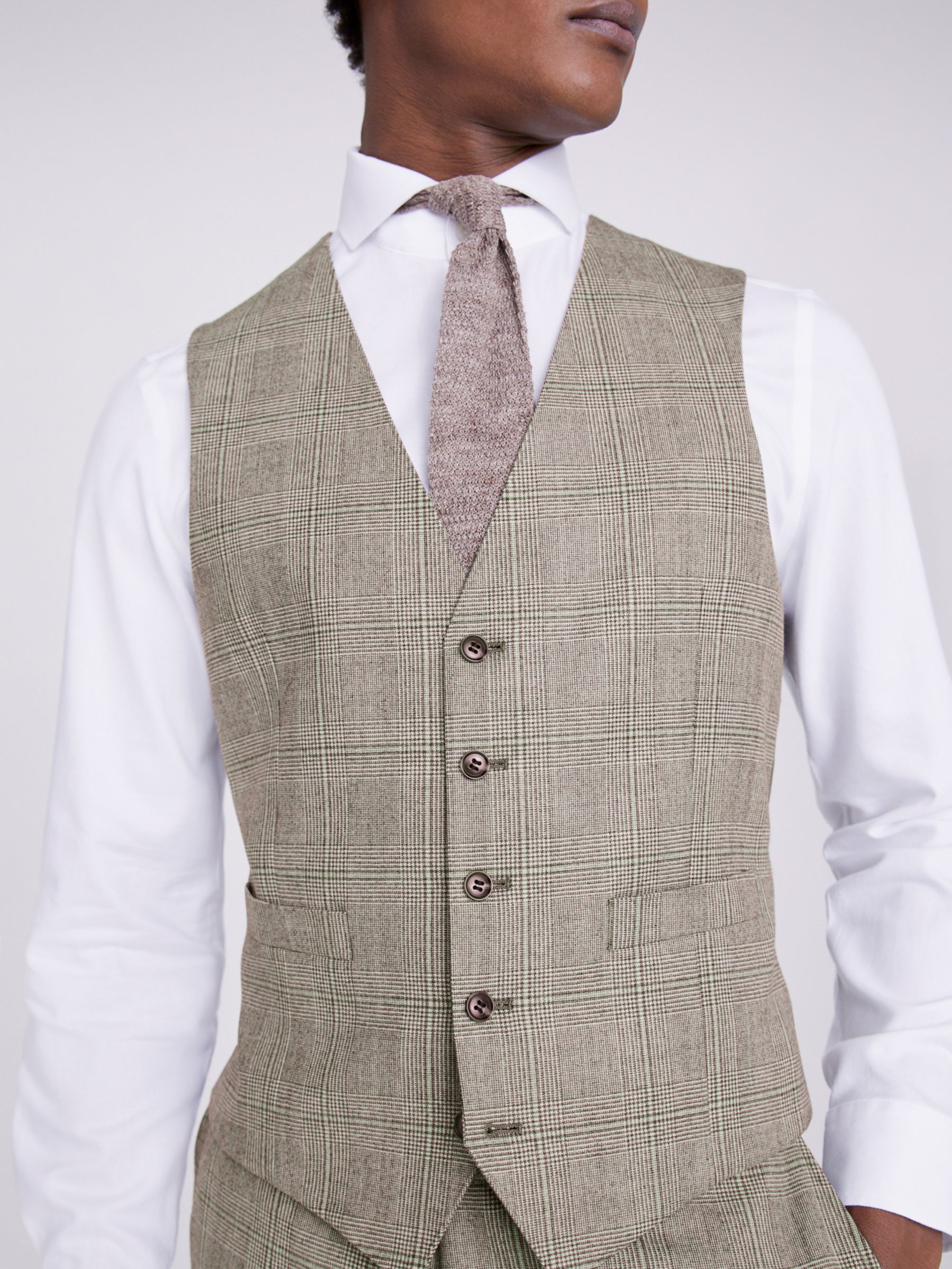 Moss Tailored Fit Check Performance Waistcoat, Beige, 44R