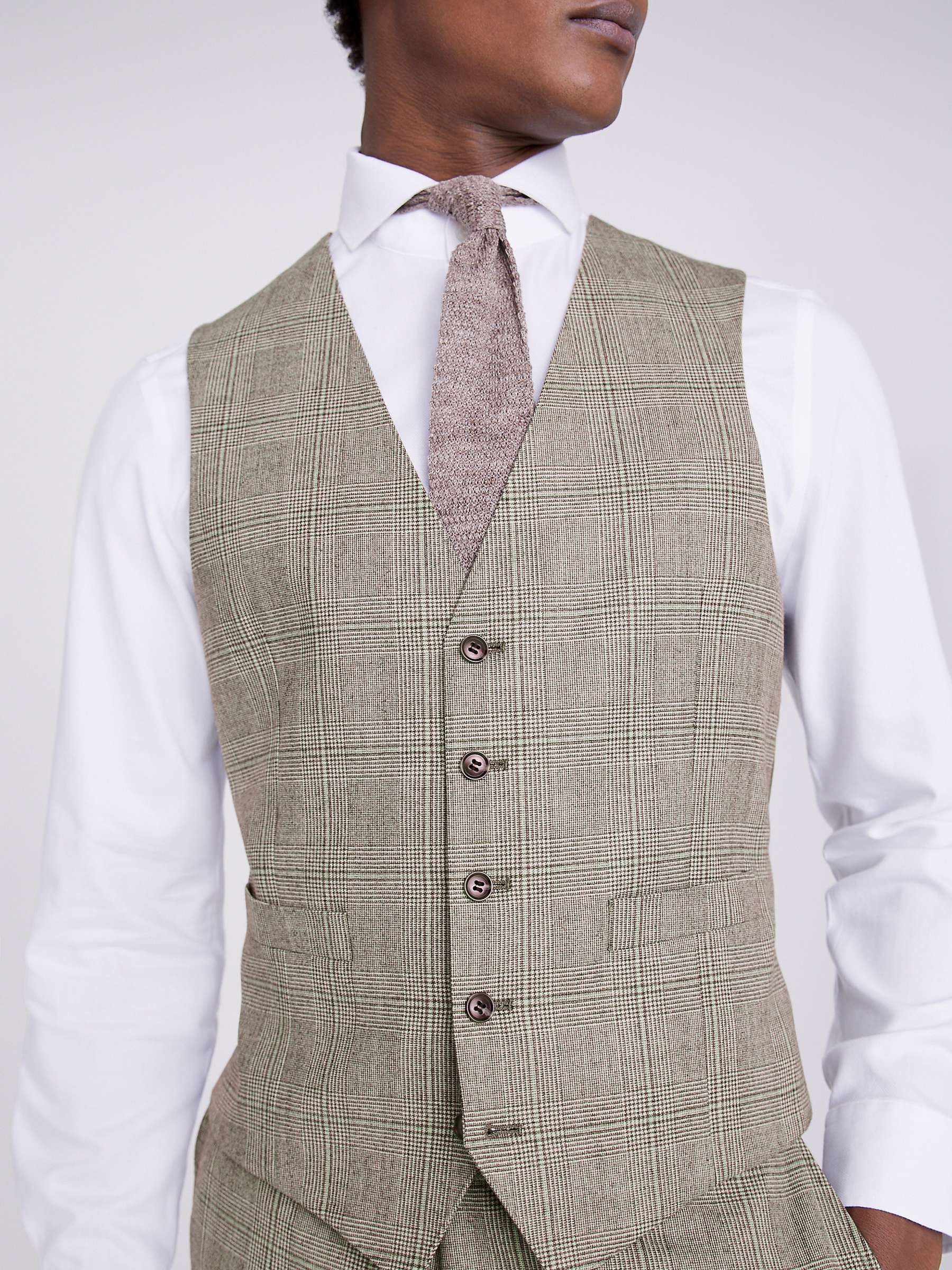 Buy Moss Tailored Fit Check Performance Waistcoat, Beige Online at johnlewis.com