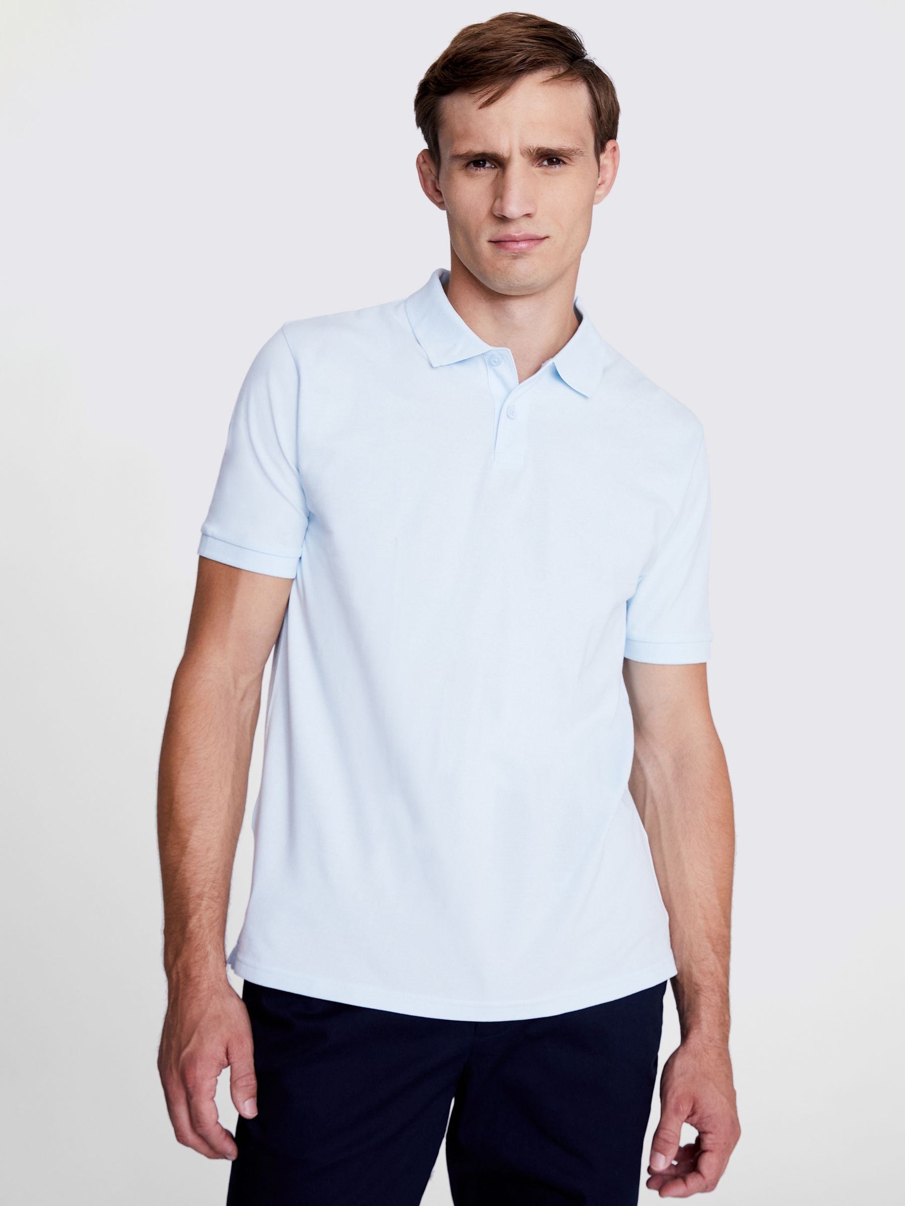 Moss Pique Short Sleeve Polo Shirt, Light Blue, S