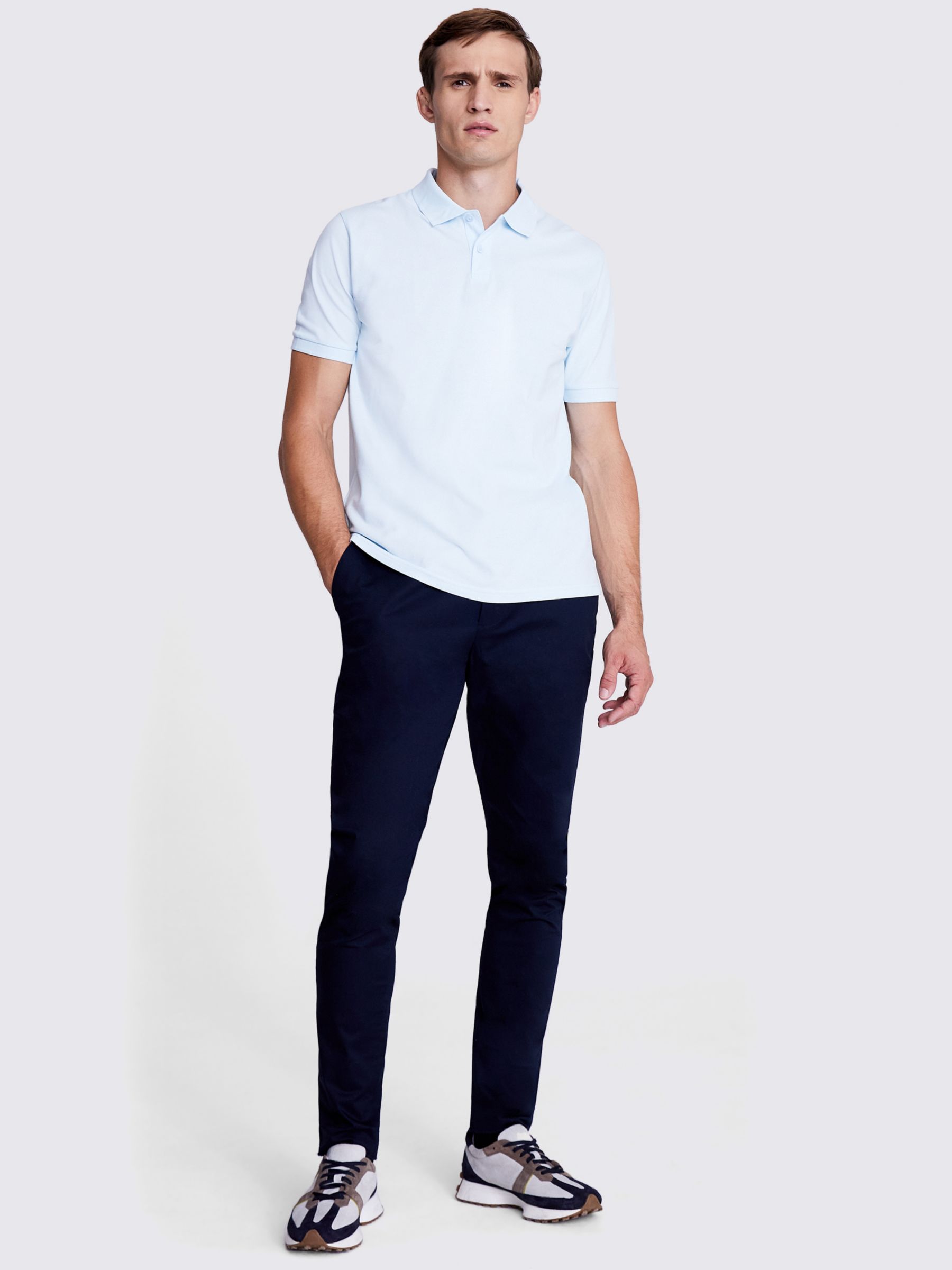 Moss Pique Short Sleeve Polo Shirt, Light Blue, S