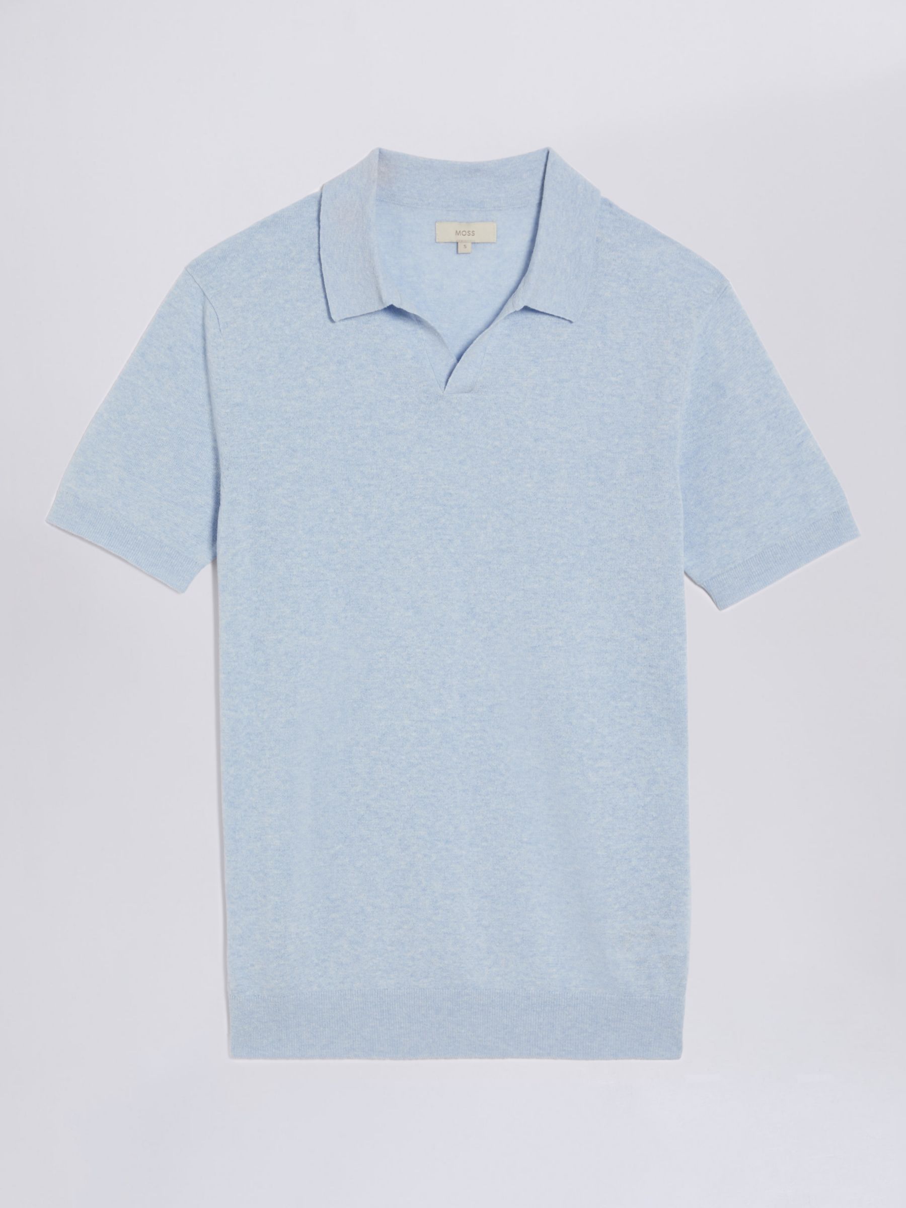 Moss Linen Blend Skipper Polo Shirt, Light Blue, S
