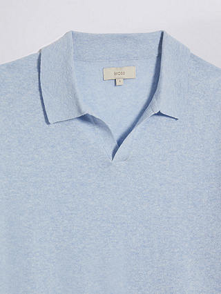 Moss Linen Blend Skipper Polo Shirt, Light Blue