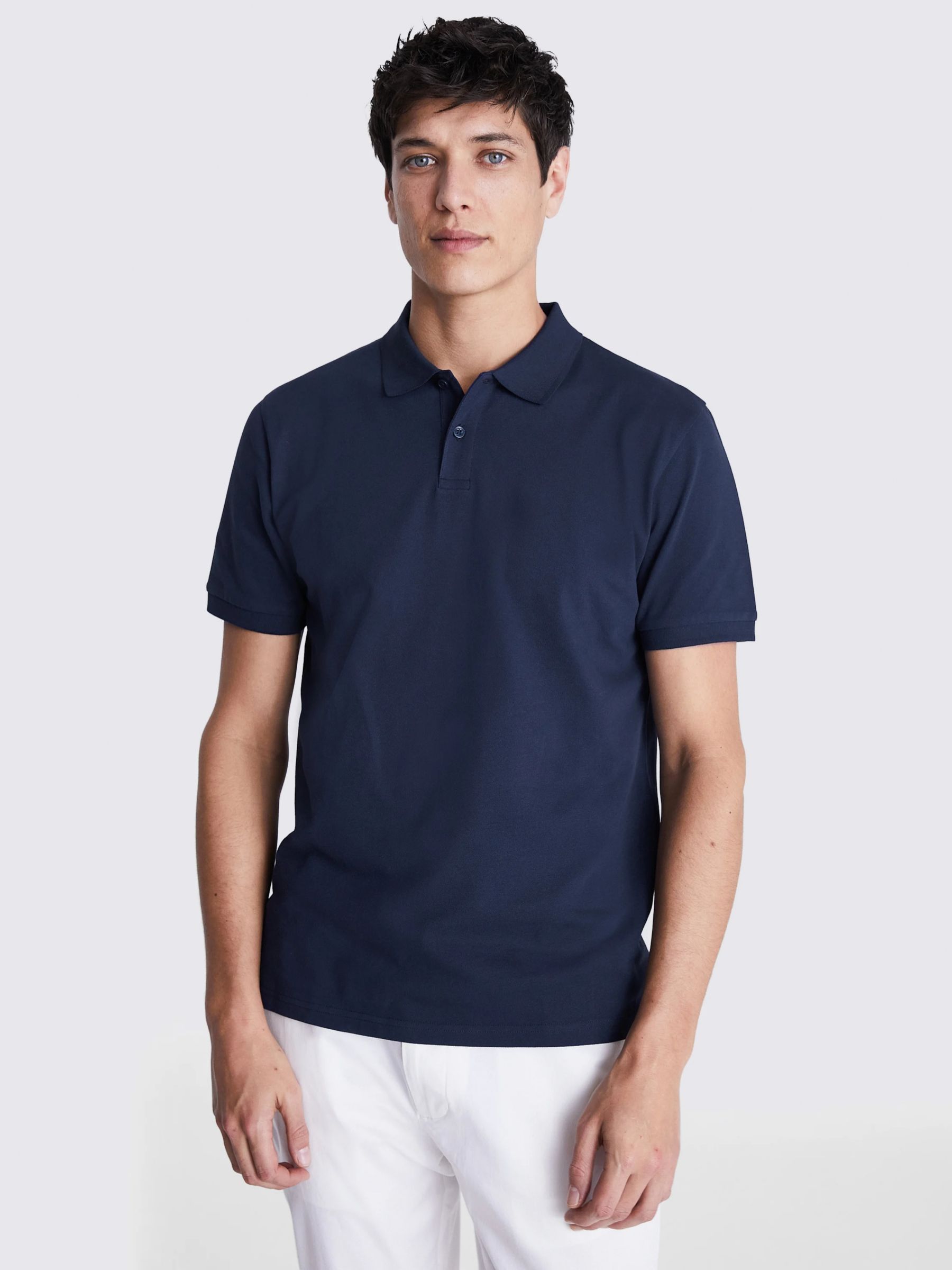 Moss Pique Short Sleeve Polo Shirt, Navy at John Lewis & Partners