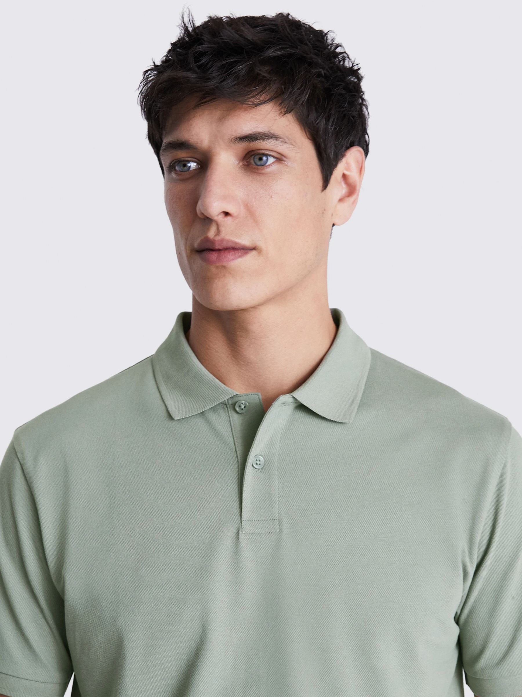 Moss Pique Short Sleeve Polo Shirt, Sage at John Lewis & Partners