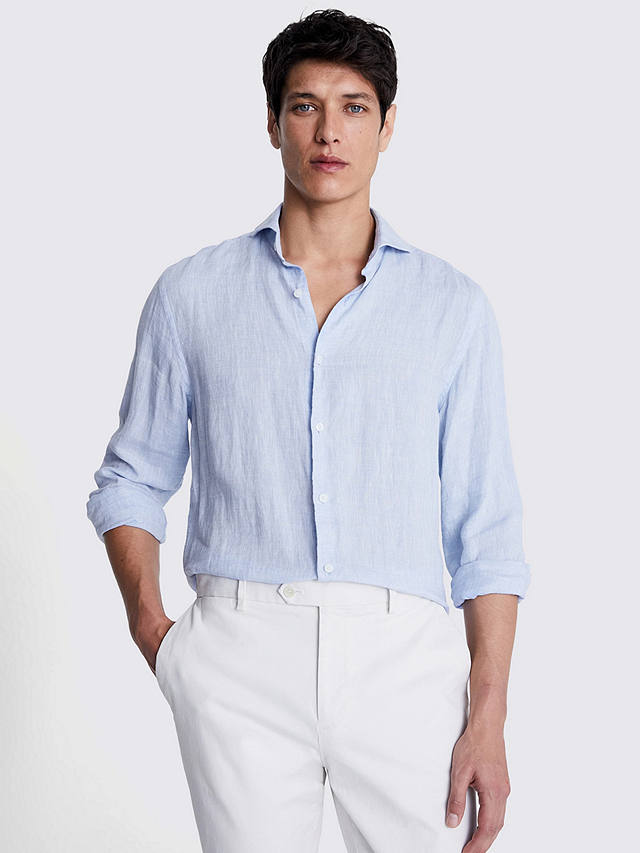 Moss Tailored Fit Linen Long Sleeve Shirt, Blue
