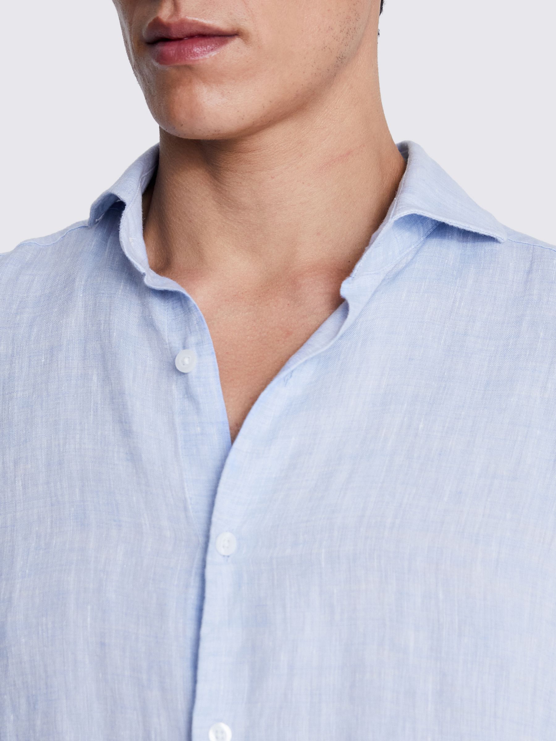 Moss Tailored Fit Linen Long Sleeve Shirt, Blue at John Lewis & Partners