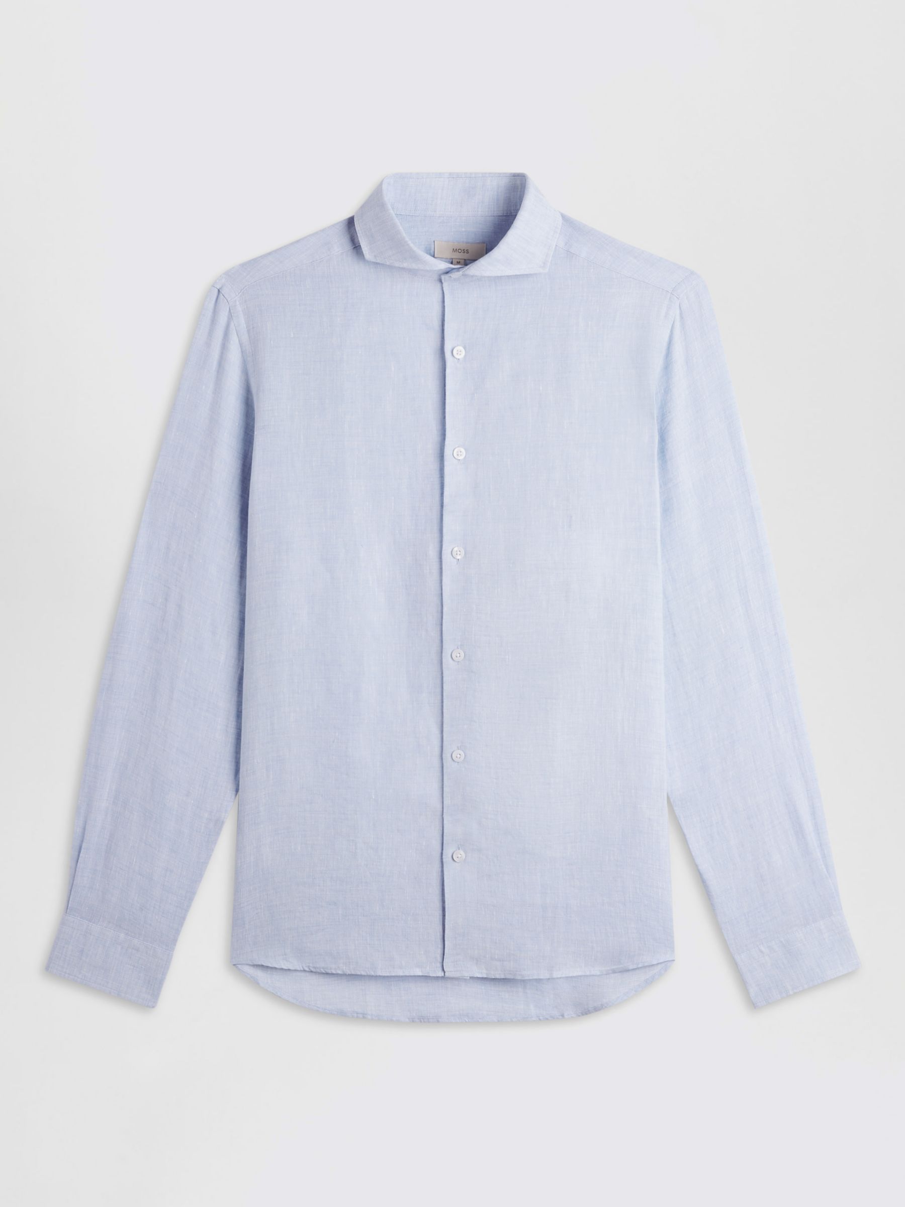 Moss Tailored Fit Linen Long Sleeve Shirt, Blue, S