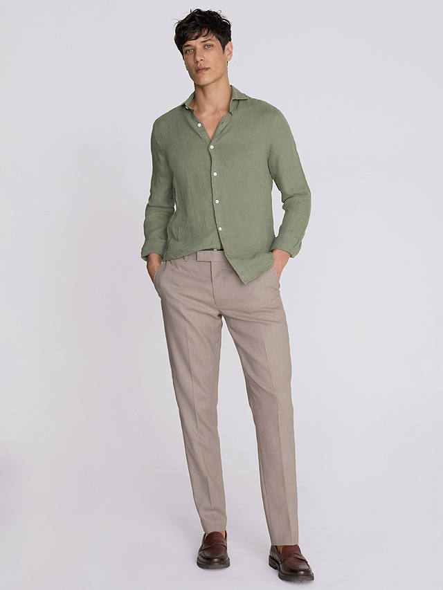 Moss Tailored Fit Linen Long Sleeve Shirt, Green