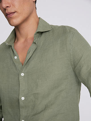 Moss Tailored Fit Linen Long Sleeve Shirt, Green