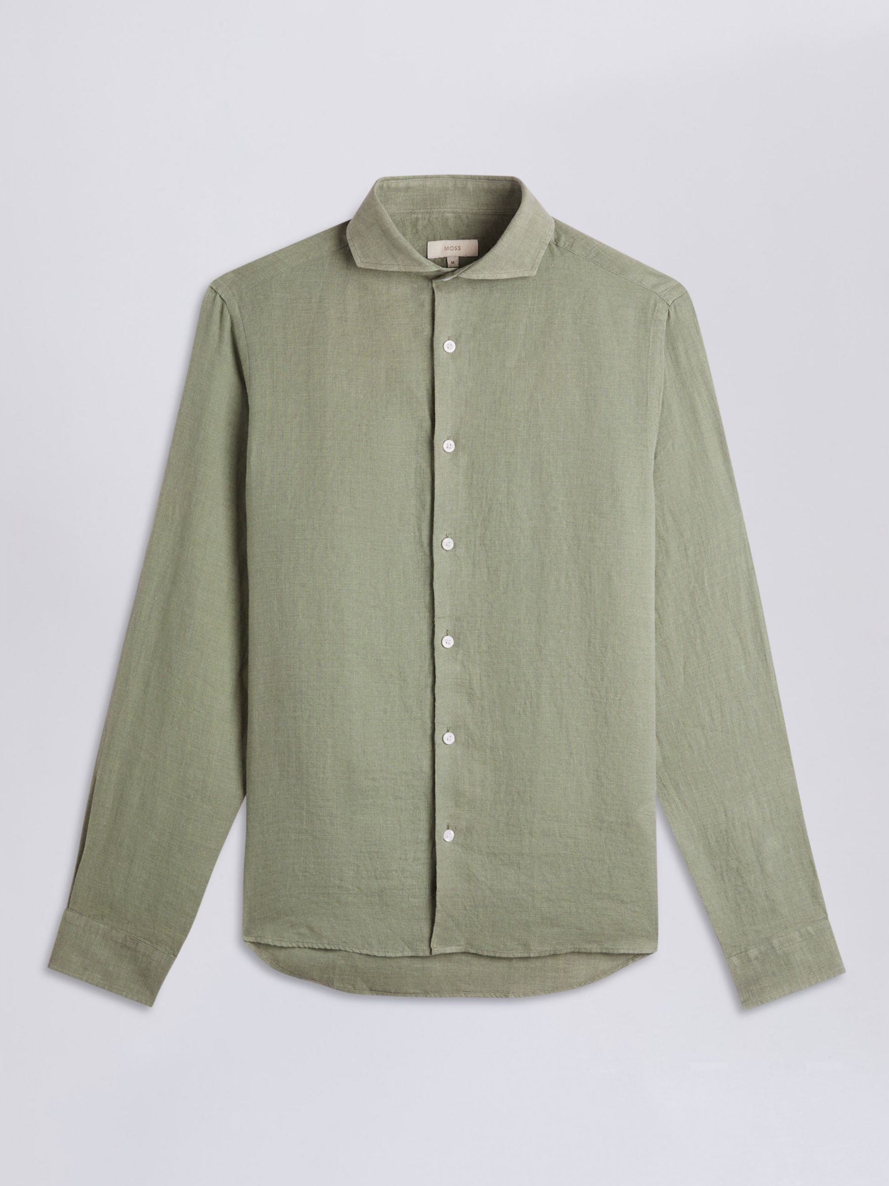 Moss Tailored Fit Linen Long Sleeve Shirt, Green, S
