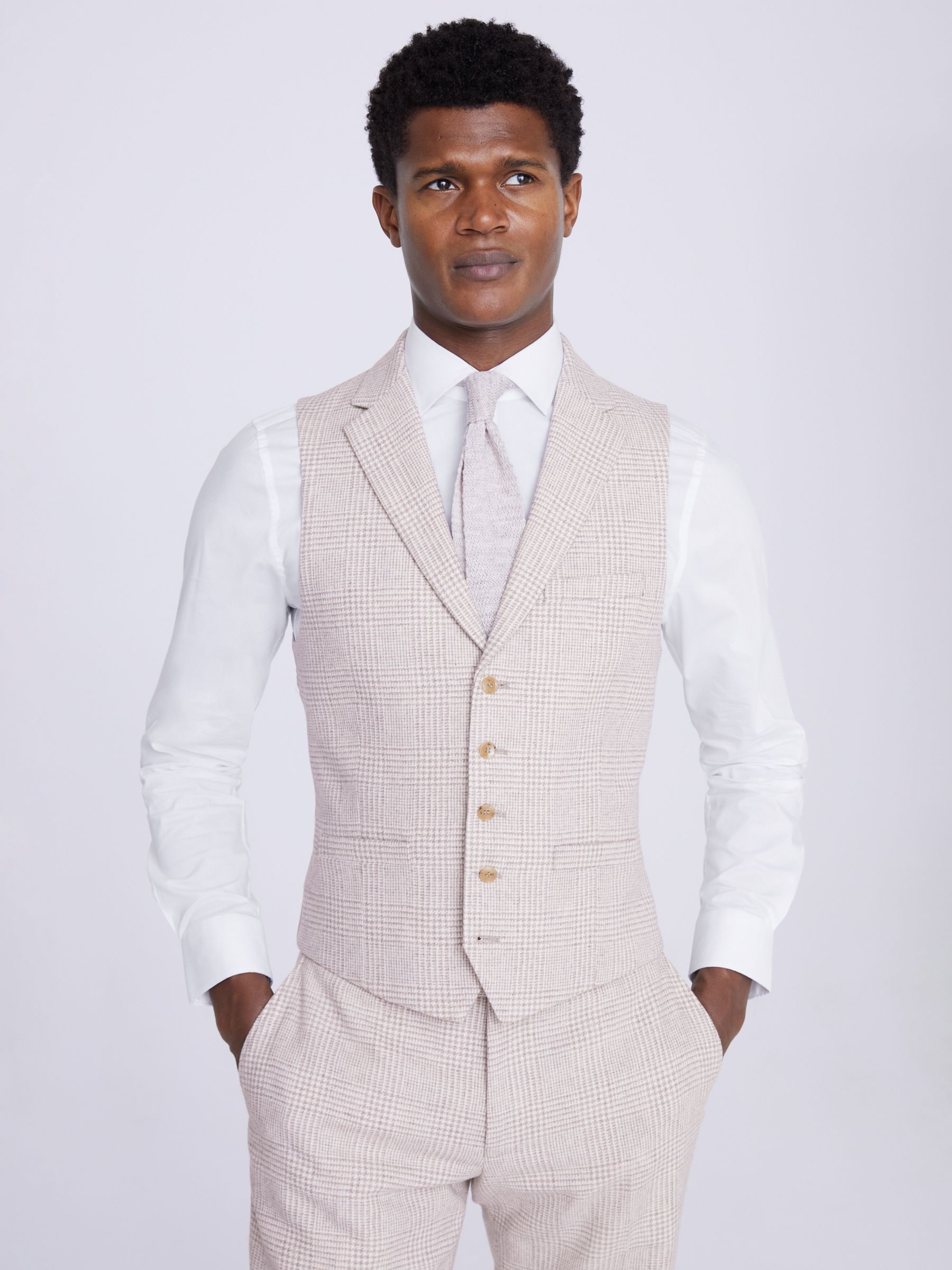 Buy Moss Slim Fit Wool Blend Checked Waistcoat, Off White Online at johnlewis.com