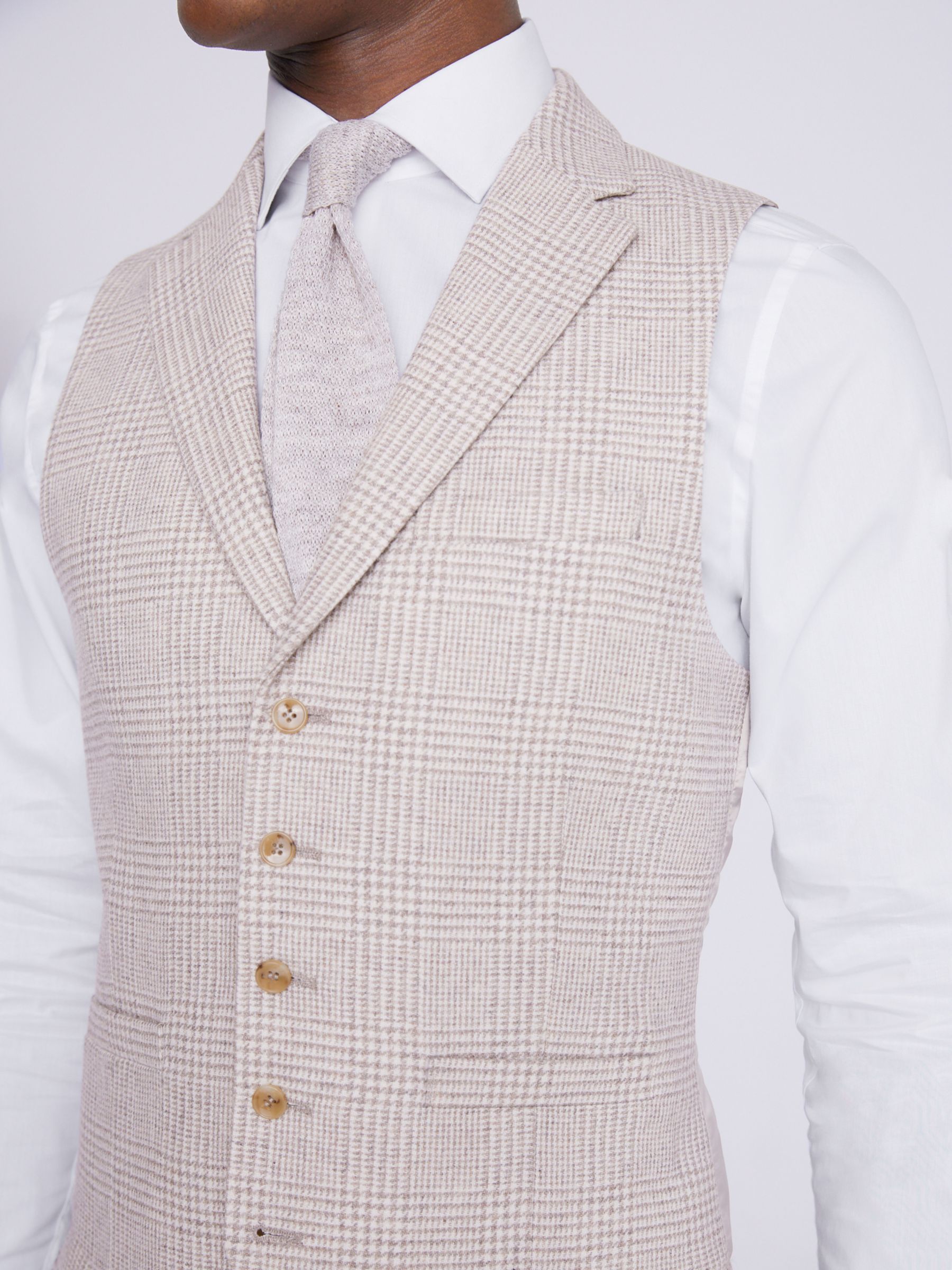Moss Slim Fit Wool Blend Checked Waistcoat, Off White, 36R