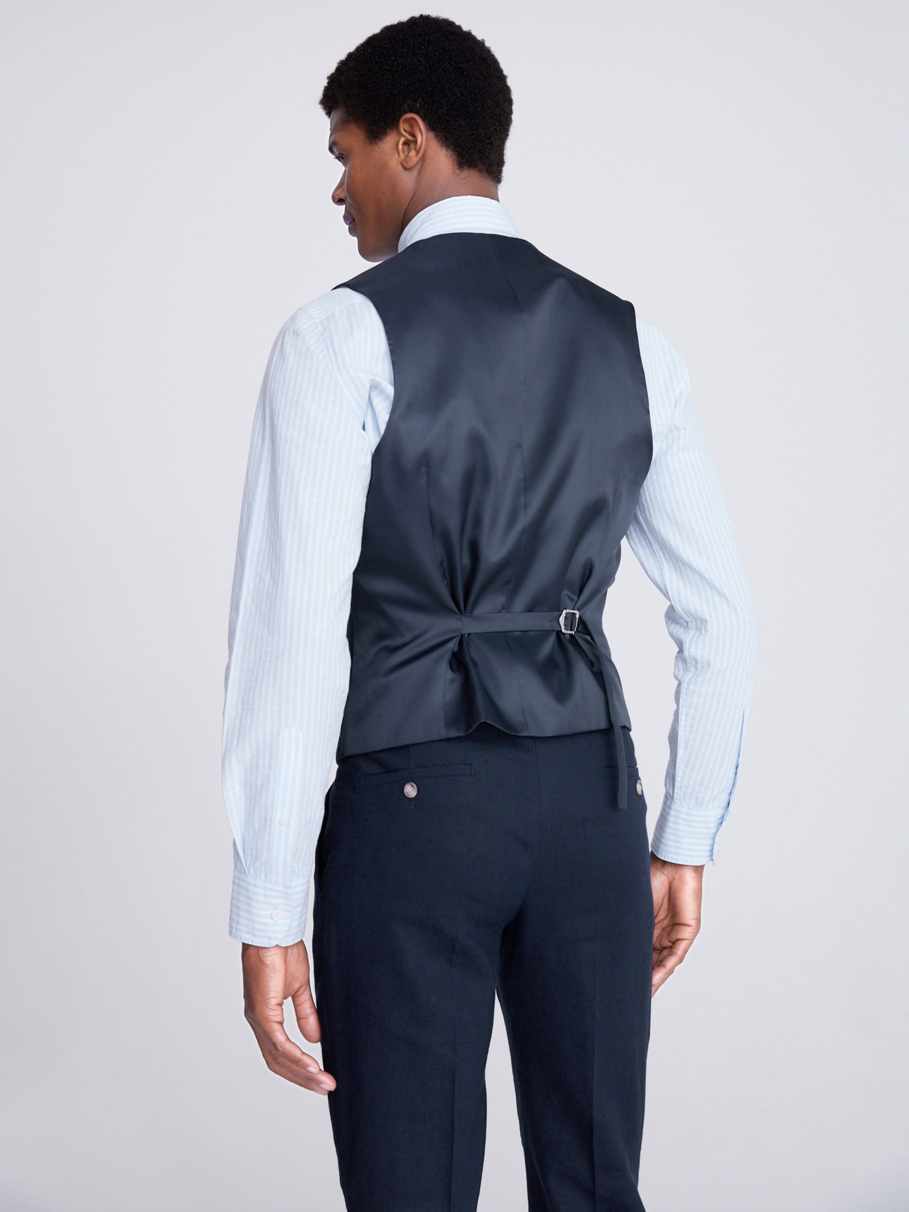 Moss Slim Fit Linen Blend Waistcoat, Blue at John Lewis & Partners