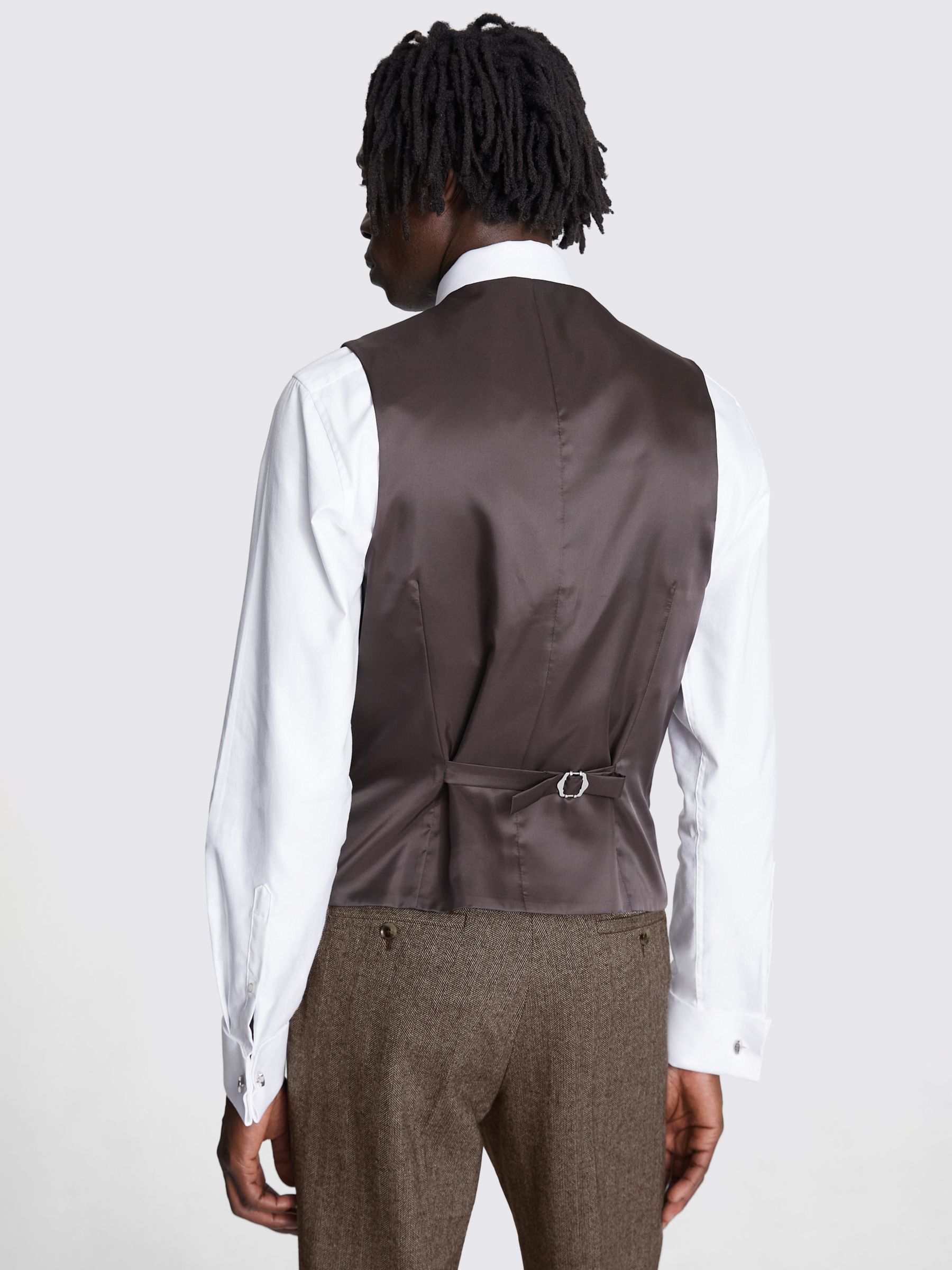 Moss Slim Fit Tweed Waistcoat, Brown