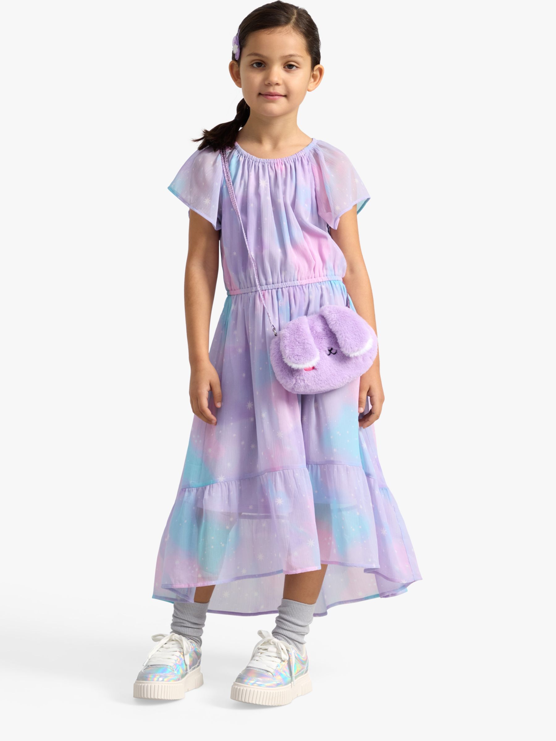 Lindex Kids' Chiffon Star Print Floaty Dress, Light Lilac, 18-24 months