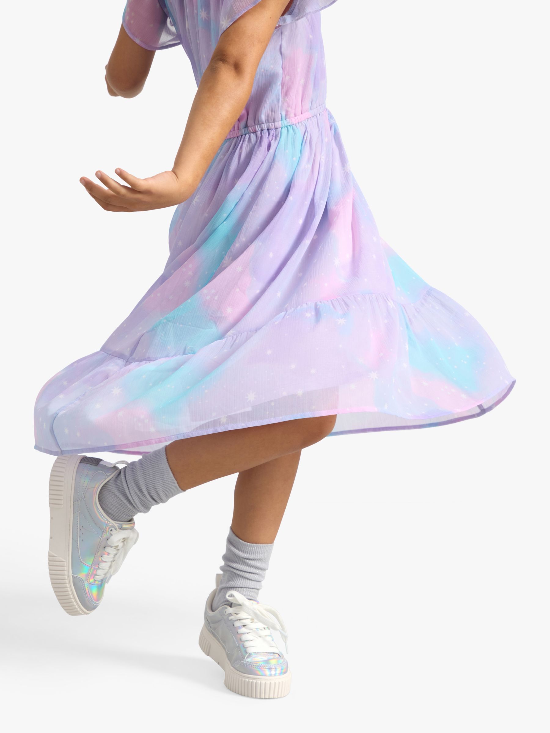 Lindex Kids' Chiffon Star Print Floaty Dress, Light Lilac, 18-24 months