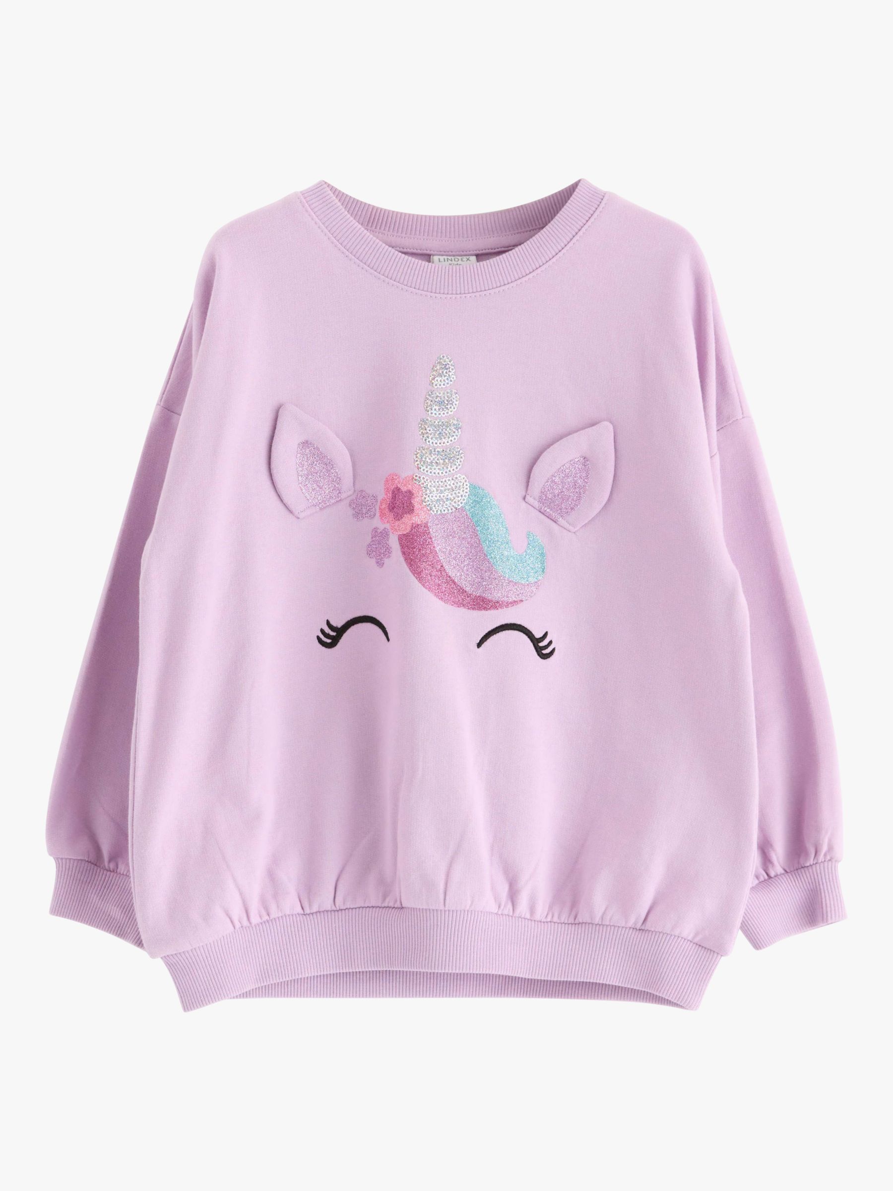 Buy Lindex Kids' Organic Cotton Unicorn Long Sleeve Sweatshirt, Light Lilac Online at johnlewis.com