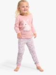 Lindex Kids' Bunny Floral Print Pyjamas, Light Pink