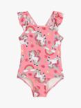 Lindex Kids' Unicorn Print Flounce Strap Swimsuit, Pink