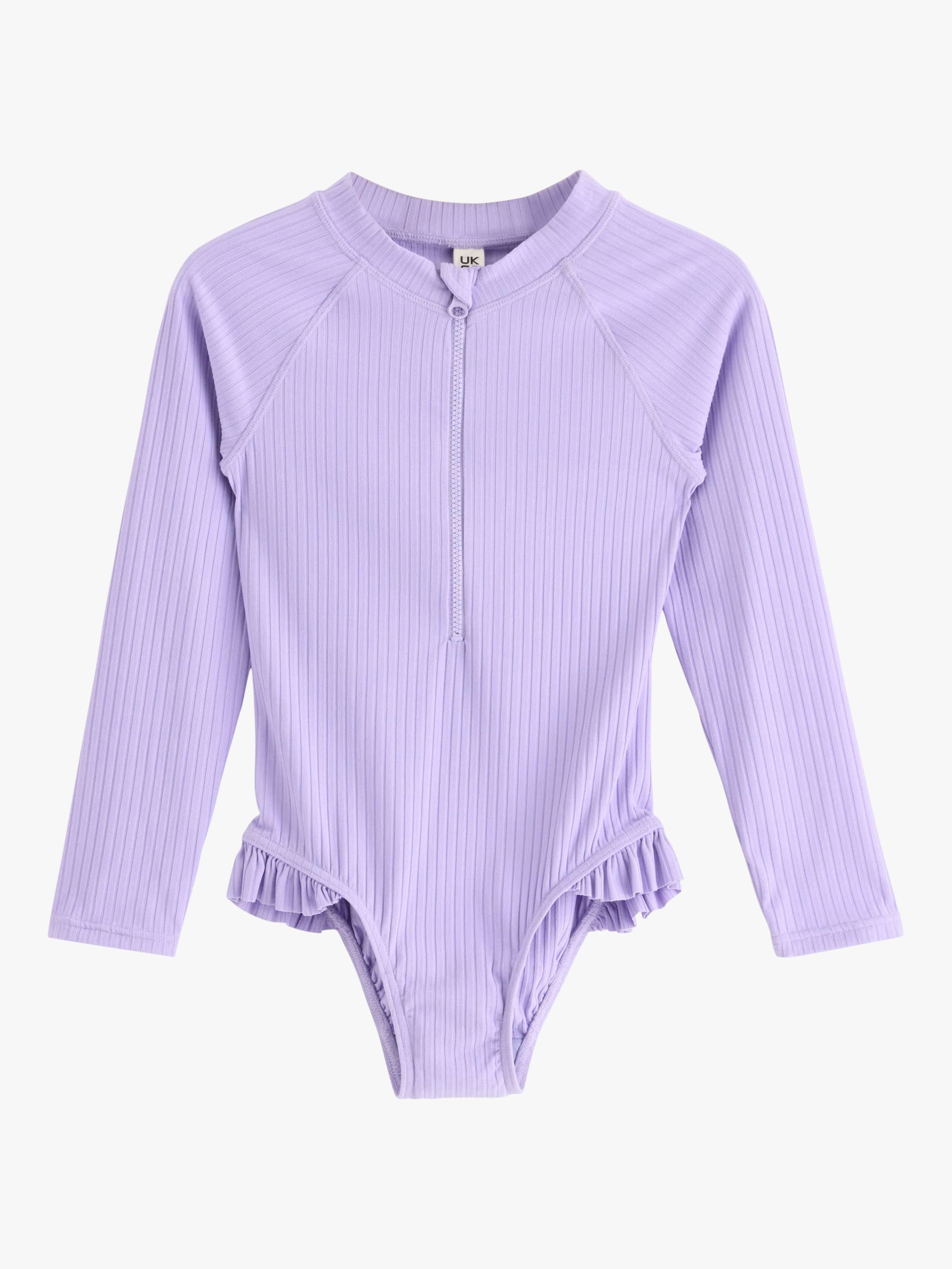 Lindex Kids' UV 50+ Protection Rib Long Sleeve Swimsuit, Light Lilac, 12-24 months