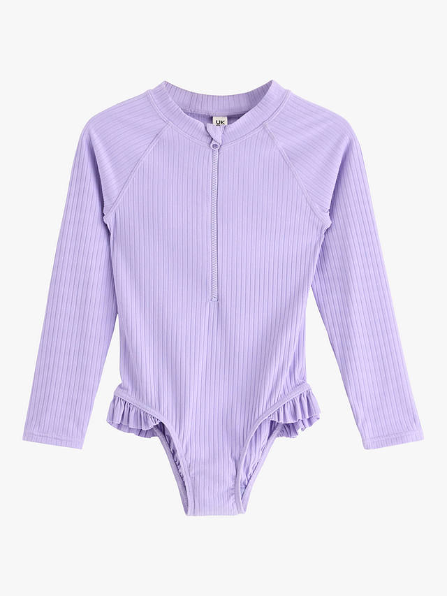 Lindex Kids' UV 50+ Protection Rib Long Sleeve Swimsuit, Light Lilac
