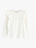 Lindex Kids' Organic Cotton Blend Solid Frill Detail Top, Light Dusty White