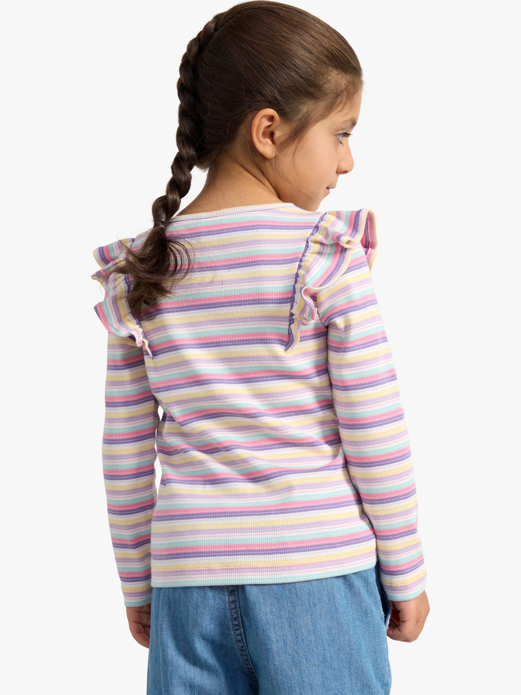 Lindex Kids' Organic Cotton Blend Stripe Frill Detail Top, Pink, 18-24 months