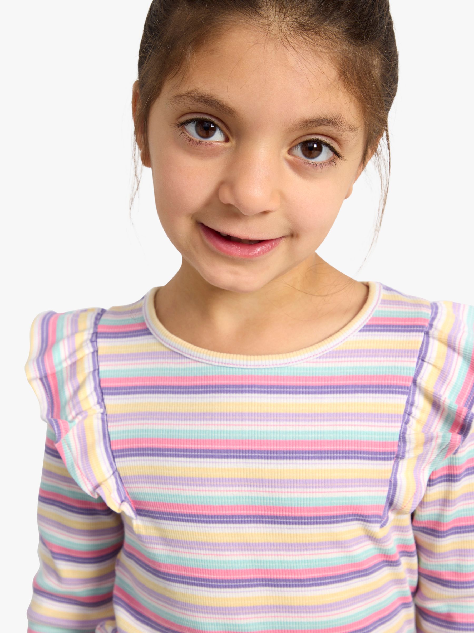 Buy Lindex Kids' Organic Cotton Blend Stripe Frill Detail Top, Pink Online at johnlewis.com