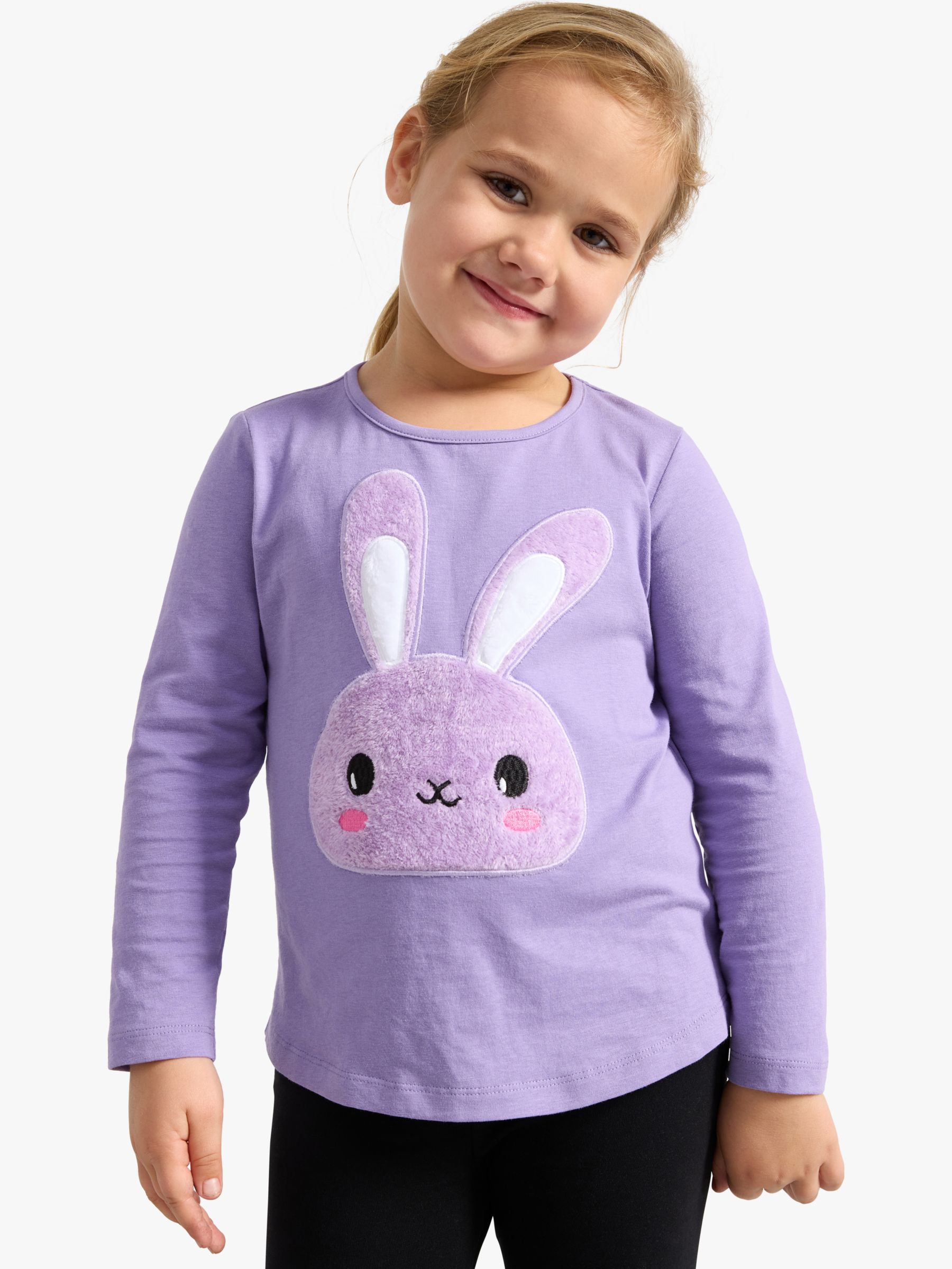 Buy Lindex Kids' Rabbit Applique Long Sleeve Top, Light Dusty Lilac Online at johnlewis.com
