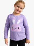 Lindex Kids' Rabbit Applique Long Sleeve Top, Light Dusty Lilac
