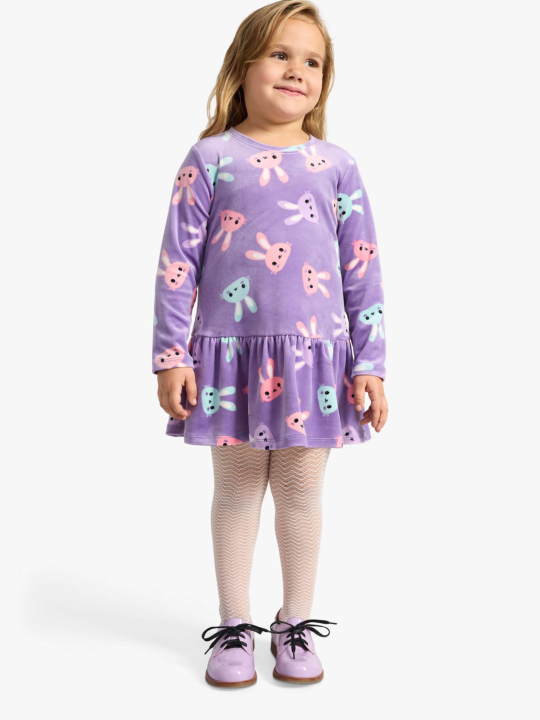 Buy Lindex Kids' Rabbit Print Velour Tunic, Light Dusty Lilac Online at johnlewis.com