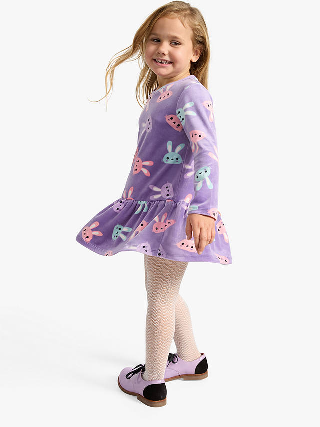 Lindex Kids' Rabbit Print Velour Tunic, Light Dusty Lilac