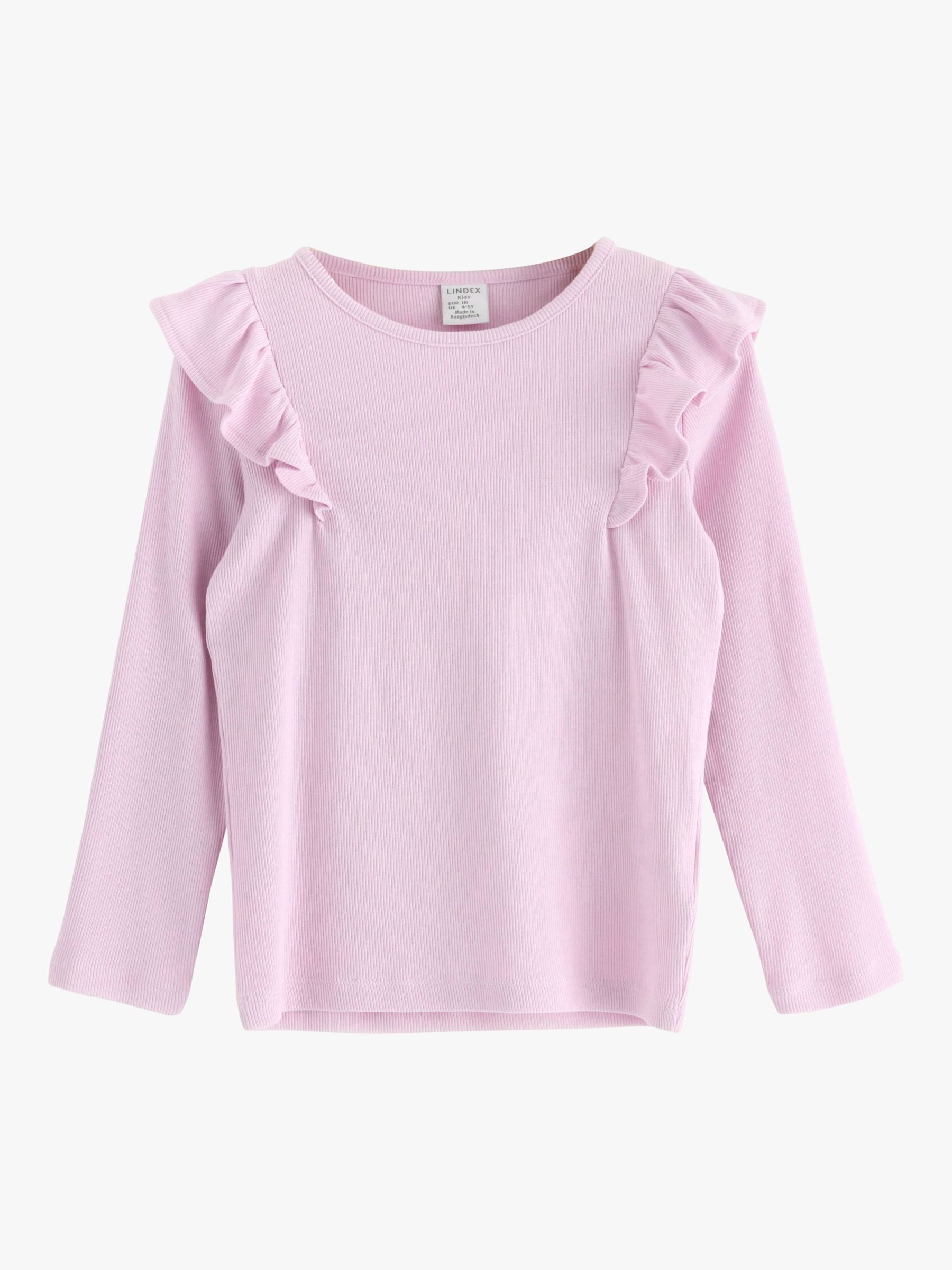 Lindex Kids' Organic Cotton Blend Solid Frill Detail Top, Dusty Pink, 18-24 months