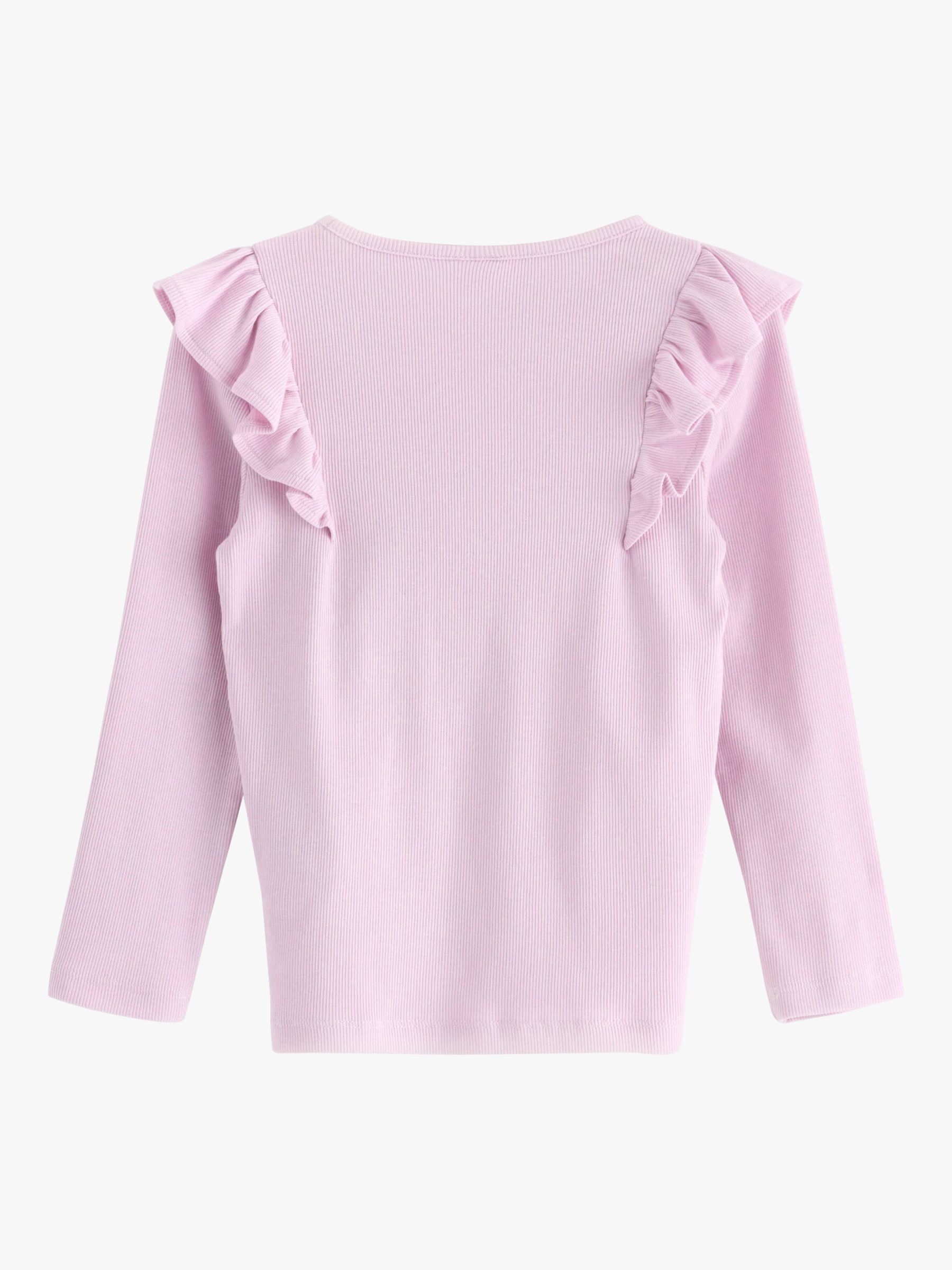 Lindex Kids' Organic Cotton Blend Solid Frill Detail Top, Dusty Pink, 18-24 months
