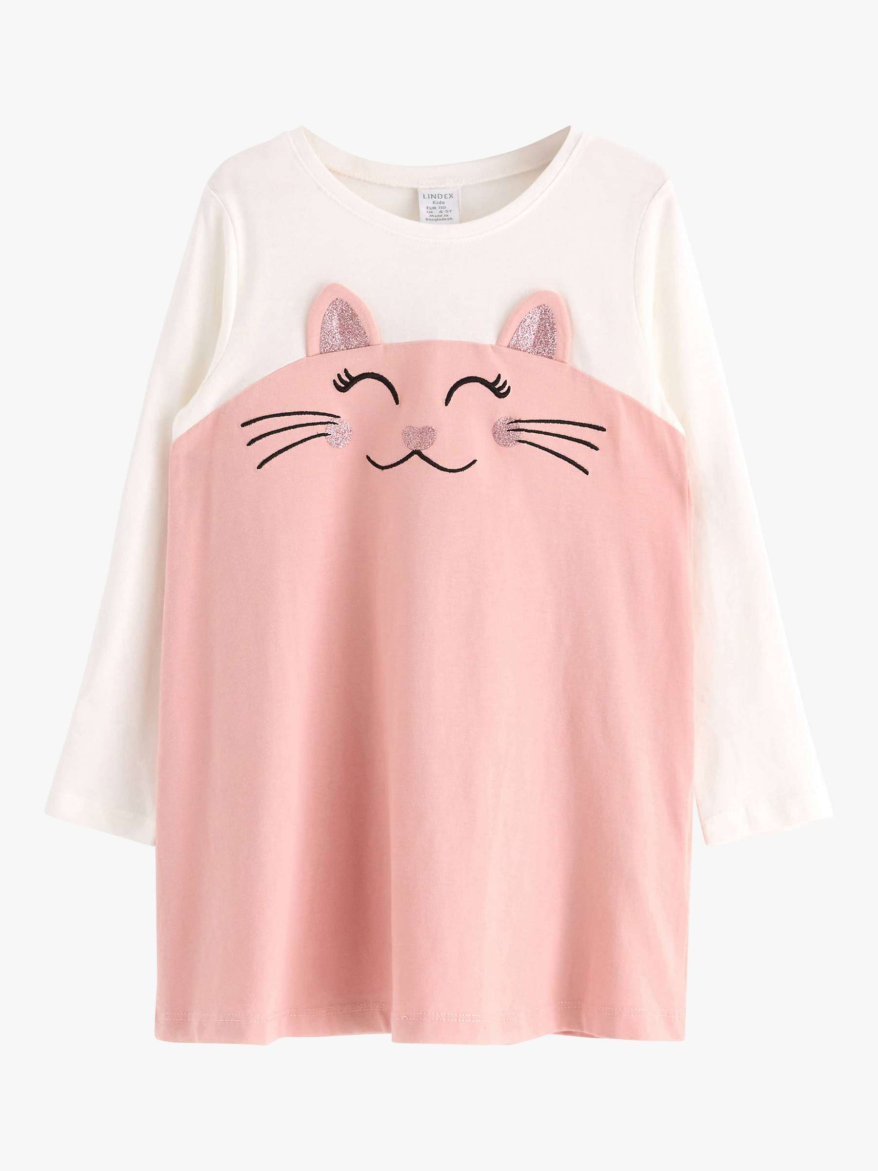 Buy Lindex Kids' Cat Face Tunic Top, Light Pink/Multi Online at johnlewis.com