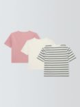 John Lewis Kids' Plain/Stripe T-Shirts, Pack of 3, Multi