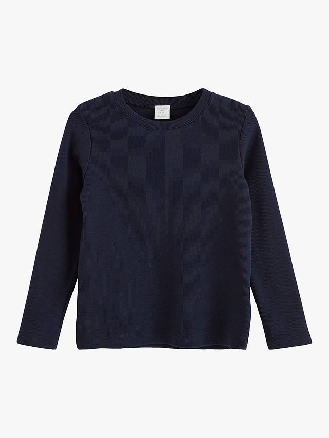 Lindex Kids' Basic Organic Cotton Blend Long Sleeve T-Shirt, Dark Navy