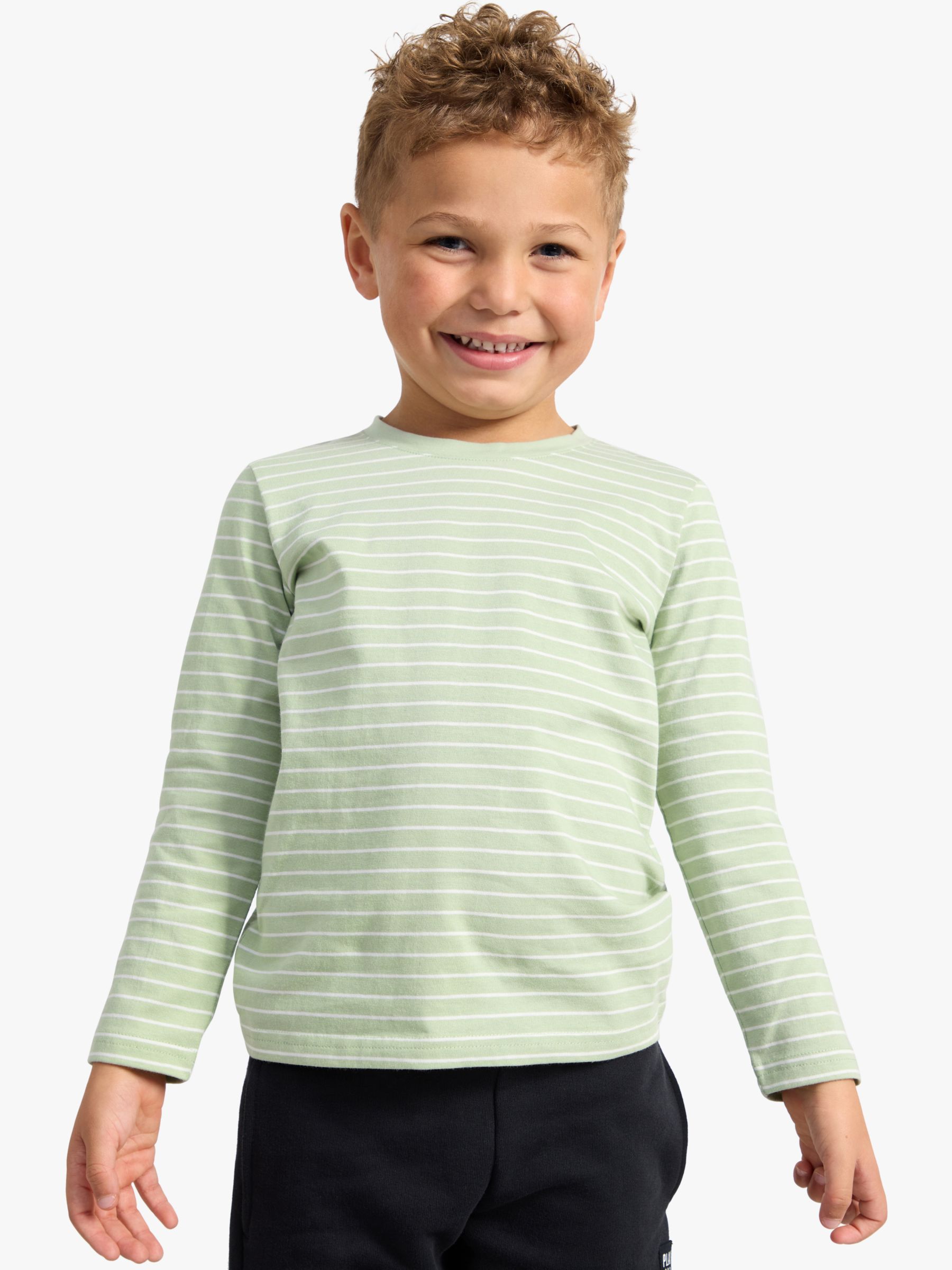 Lindex Kids' Basics Striped Long Sleeve T-Shirt, Light Dusty Green at ...