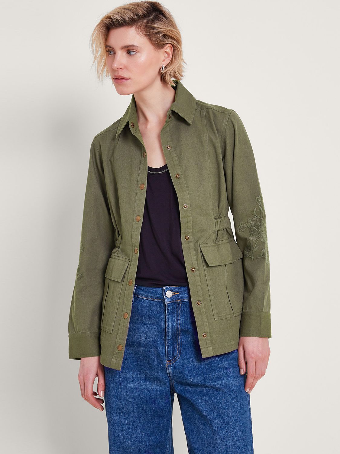 Monsoon Lyria Embroidered Jacket, Khaki