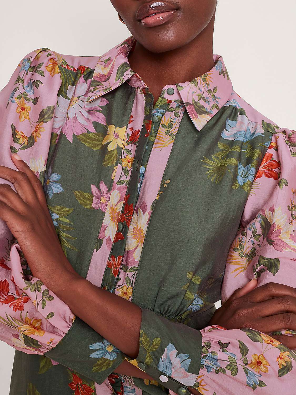 Buy Monsoon Jaquetta Shirt Midi Dress, Olive Online at johnlewis.com