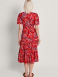 Monsoon Micola Floral Midi Tiered Dress, Red