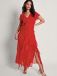 Monsoon Renata Ruffle Midi Dress, Red, Red