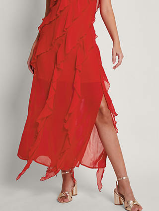 Monsoon Renata Ruffle Midi Dress, Red