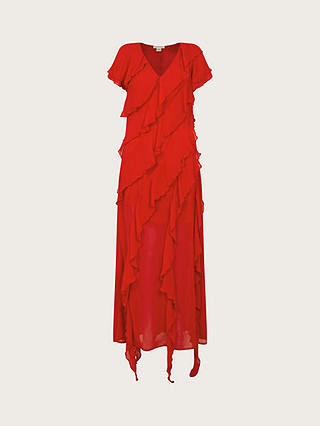 Monsoon Renata Ruffle Midi Dress, Red
