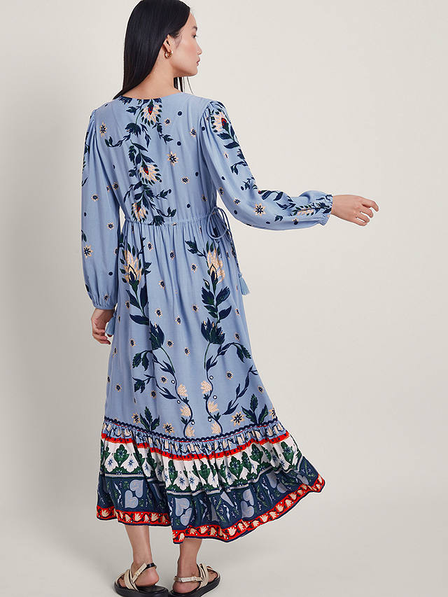 Monsoon Aldina Floral Print Maxi Dress, Blue/Multi