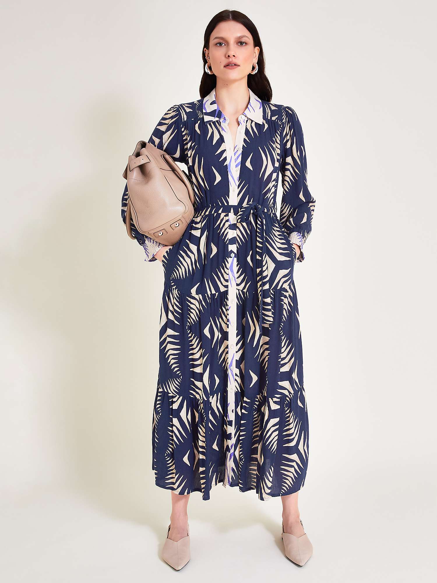 Buy Monsoon Mimi Abstract Print Midi Shirt Dress, Navy/Multi Online at johnlewis.com