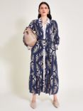 Monsoon Mimi Abstract Print Midi Shirt Dress, Navy/Multi