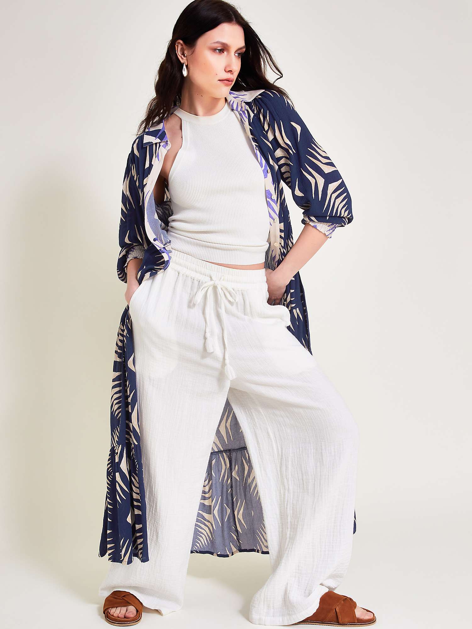 Buy Monsoon Mimi Abstract Print Midi Shirt Dress, Navy/Multi Online at johnlewis.com